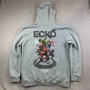Ecko Marvel Men Sweater XL Gray Heather Hoodie Long Sleeve Avengers Fleece Lined